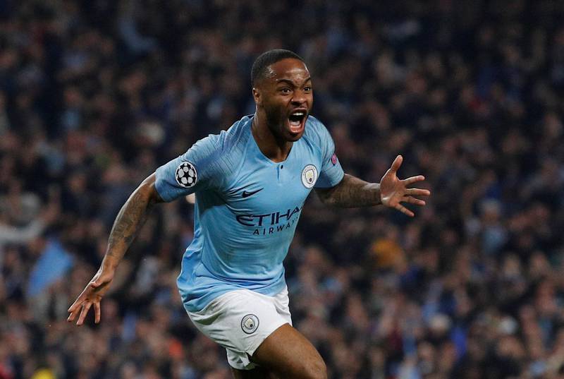 Manchester City's Raheem Sterling celebrates a goal that is later disallowed by VAR for an earlier offside. Reuters
