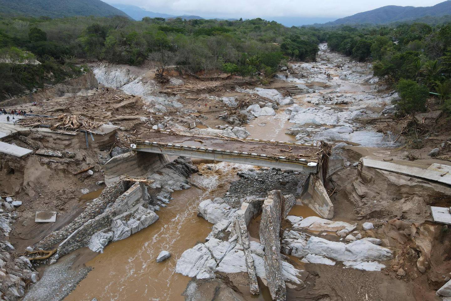 Aerial view of the heavily damaged Puente Herradura after the passage of Hurricane Agatha in Oaxaca state, Mexico. AFP