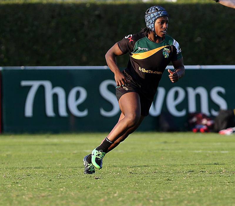 Maggie Alphonsi of Tribe in action at the Rugby Sevens Series at The Sevens grounds in Dubai. Satish Kumar / The National