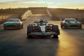 Aston Martin's Formula 1 challenger, the AMR24, centre, Vantage, left, and Vantage GT3 racer, were unveiled on the same day. Photo: Aston Martin