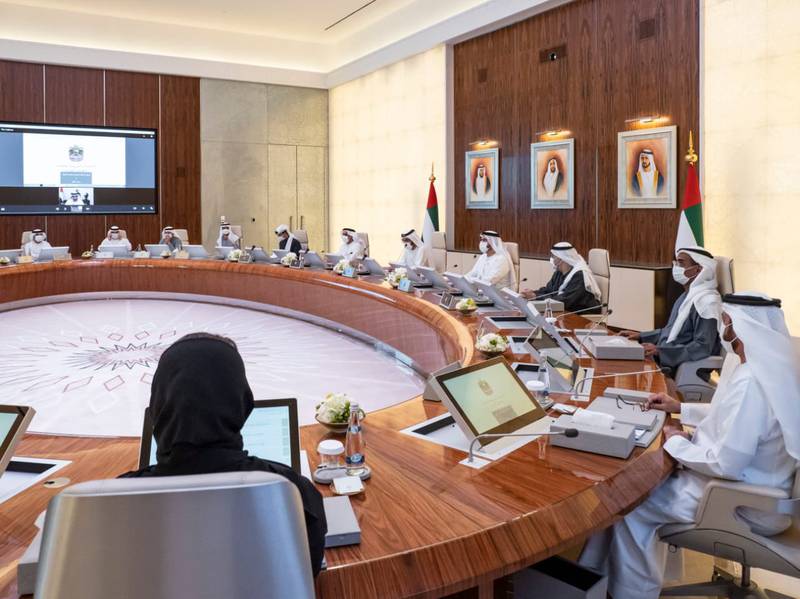 Sheikh Mohammed bin Rashid, Prime Minister and Ruler of Dubai, chairs a UAE Cabinet meeting in Abu Dhabi on Sunday. Courtesy: Sheikh Mohammed bin Rashid Twitter