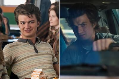 Joe Keery in season one and season four. Keery first auditioned for the role of Jonathan Byers but was instead offered the part of Steve Harrington on the show.