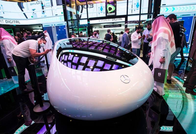Mercedes' futuristic car on the Etisalat stand.