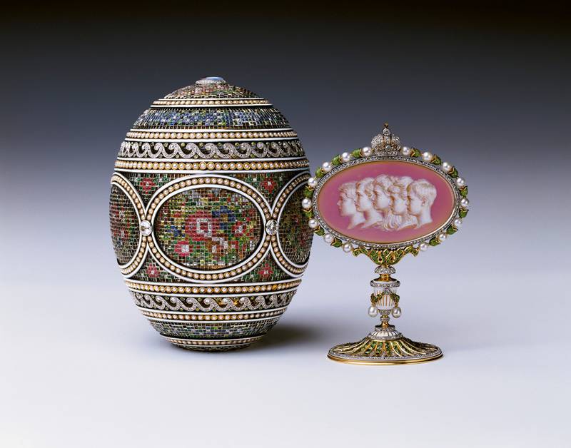 The Mosaic Egg by Faberge features the cameo images of the Romanov children. Photo: Royal Collections Trust
