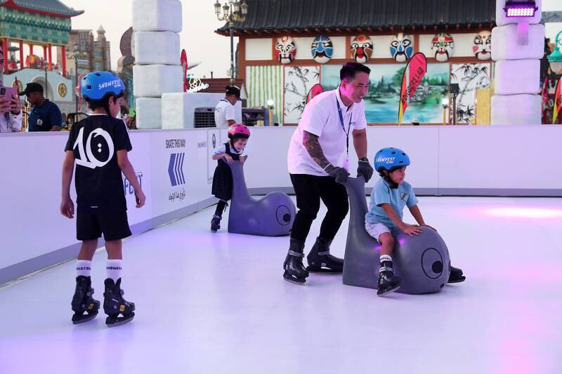 The Snowfest ice rink at Global Village in Dubai. Pawan Singh / The National