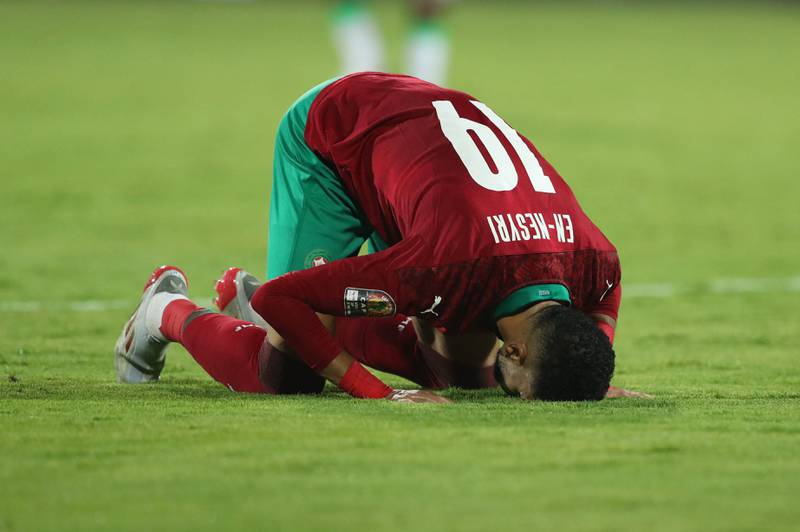 Morocco's Youssef En-Nesyri celebrates scoring their first goal. Reuters