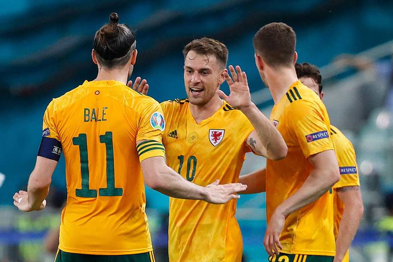 Wales midfielder Aaron Ramsey celebrates after scoring the opening goal in their Euro 2020 Group A win against Turkey  in Baku on Wednesday, June 16. AFP