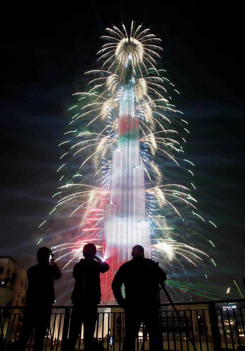 Fireworks illuminate the sky around Burj Khalifa, the tallest building in the world, during New Year's 2019 celebrations in the Gulf emirate of Dubai, United Arab Emirates.  EPA