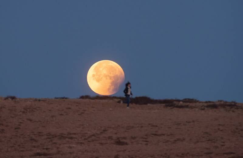 Lunar eclipse in Tindaya on Fuerteventura island, south-western Spain. EPA