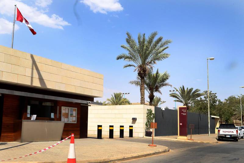 epa06930675 An exterior view of the Canadian Embassy in the embassies district in Riyadh, Saudi Arabia, 06 August 2018. Saudi Arabia recalled its ambassador in Canada and considers the Canadian ambassador to the Kingdom an undesirable person. The Saudi Foreign ministry considered in a statement that the Canadian statement urging the Saudi authorities to 'immediately release' women's rights activists to be interference in domestic affairs, as well as freezing business deals between the two countries until further notice.  EPA/AHMED YOSRI