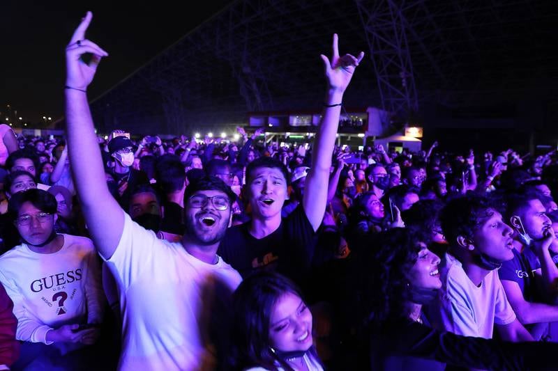 Fans enjoy the performance of American singer Khalid at Etihad Park, as part of the Yasalam After-Race Concert series. Pawan Singh / The National