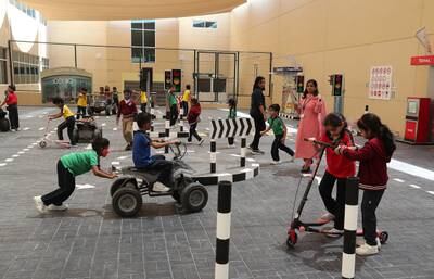 Pupils learning traffic rules at Gems Millennium School, Sharjah