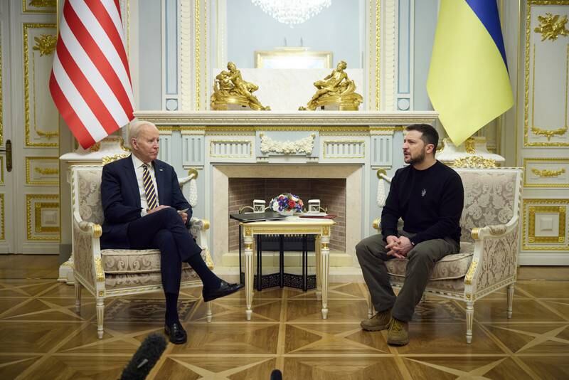 US President Joe Biden promised the tanks to Ukrainian President Volodymyr Zelenskyy in January. EPA 
