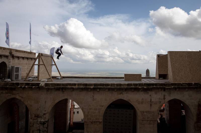 A  competitor takes part in the Speed category  during the second round of the World Parkour Championships in Mardin, Turkey. Chris McGrath / Getty Images