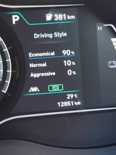 A display showing driving style and how to be more efficient