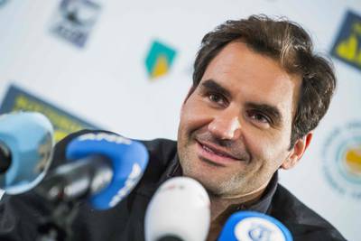 Swiss tennis player Roger Federer delivers a press conference on the first day of the ABN AMRO World Tennis Tournament in Rotterdam on February 12, 2018. / AFP PHOTO / ANP / Koen Suyk / Netherlands OUT