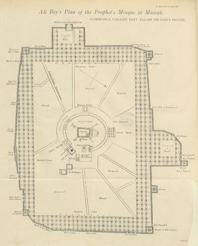 A schematic plan of the Grand Mosque in Mecca showingt the footprint of the Prophet Ibrahim and the Well of Zamzam. British Library