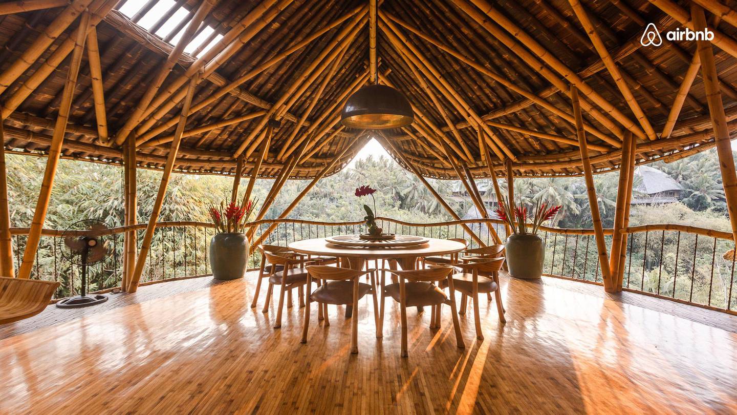 The spacious interiors at the Sharma Springs, which offers a private chef and yoga teacher on site. Courtesy Airbnb