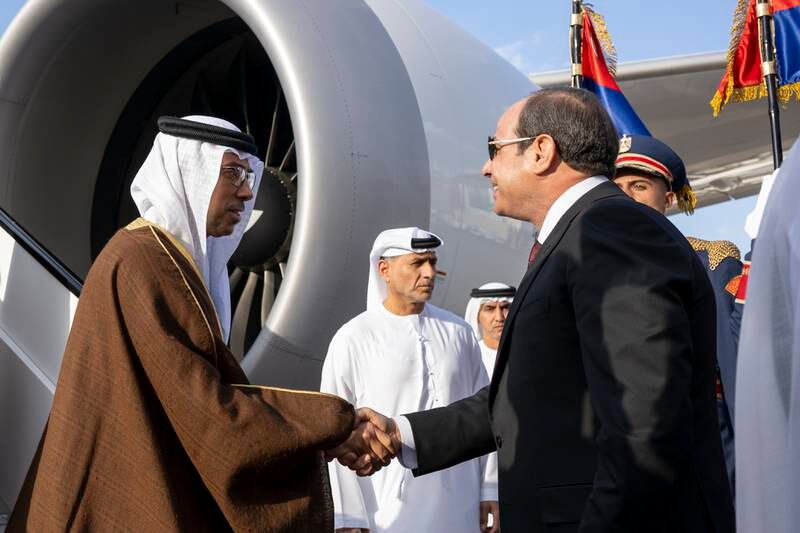 Sheikh Mansour bin Zayed, Vice President, Deputy Prime Minister and Minister of the Presidential Court, is received by Mr El Sisi 
