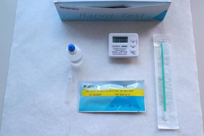 Materials for a rapid test kit for coronavirus are displayed at a laboratory in Ankara, Turkey. Reuters