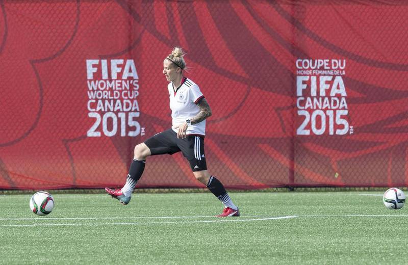 Germany's Anja Mittag takes part in a training session in Ottawa, Ontario, on June 18, 2015, two days before the squad's Round of 16 Women's World Cup match against Sweden. Nicholas Kamm / AFP
