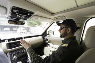 Drivers can learn, and take the road test, in a Range Rover at Emirates Driving Institute in Dubai. Christopher Pike / The National
