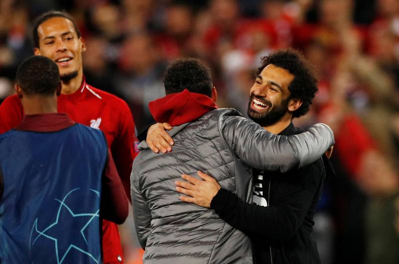 Mohamed Salah celebrates after the match. Reuters