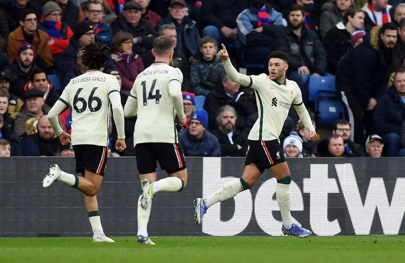 Alex Oxlade-Chamberlain celebrates after scoring Liverpool's second goal in their 3-1 Premier League win over Crystal Palace at Selhurst Park on Sunday, January 23. AFP