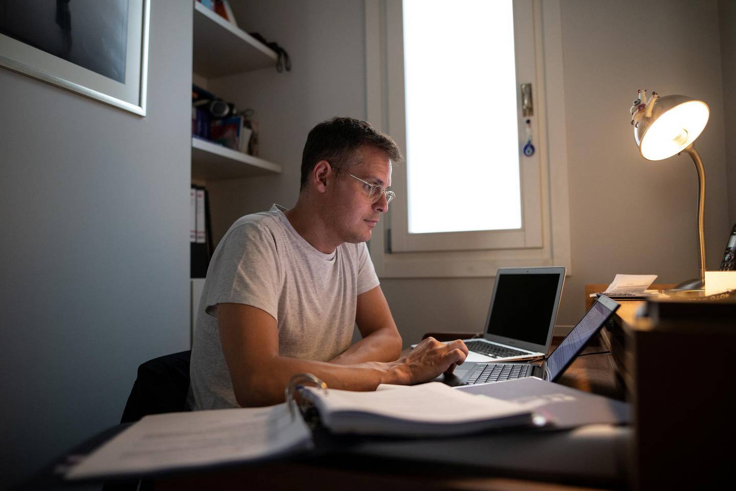 Lawyer Timon Karamanos, 40, works from home, following the coronavirus disease (COVID-19) outbreak, in Athens, Greece, June 24, 2020. Picture taken June 24, 2020. REUTERS/Alkis Konstantinidis
