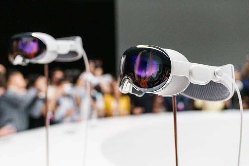 The Apple Vision Pro mixed headset displayed during the Worldwide Developers Conference at Apple Park campus in Cupertino on Monday. Bloomberg