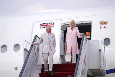 The Prince of Wales and his wife arrive at Cairo airport in Egypt from Jordan, on the third day of their tour of the Middle East.