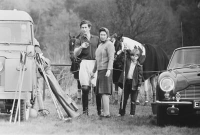 Prince Charles at a polo event in Windsor Great Park, accompanied by the queen and Prince Edward, in 1971