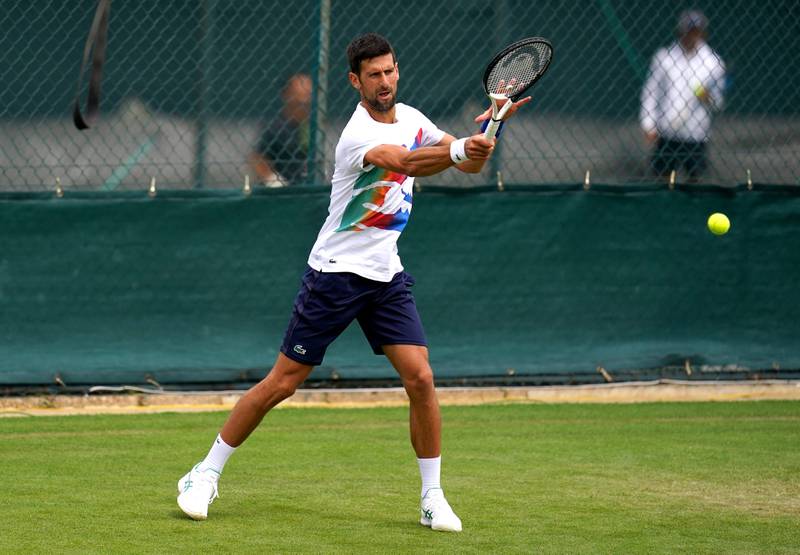 Novak Djokovic during a practice session ahead of Wimbledon. PA