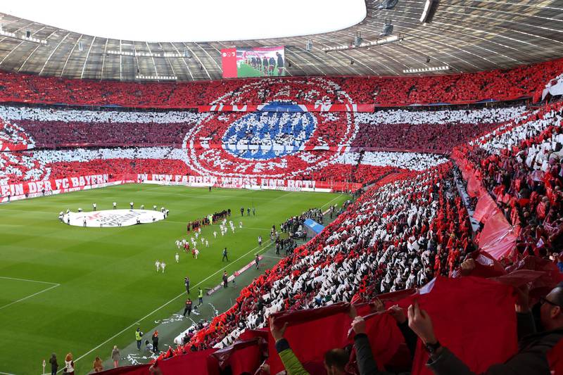 Bayern Munich fans commemorate the club's 120th anniversary ahead of their Bundesliga victory over Augsburg at Allianz Arena on Sunday, March 8. Getty