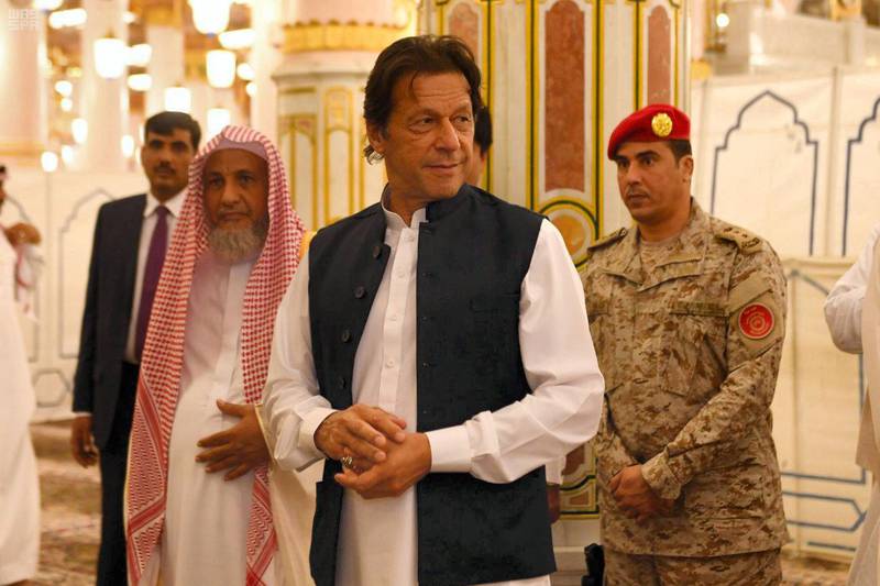 Pakistan Prime Minister Imran Khan visits the Prophet Mosque in Madinah, Saudi Arabia. Saudi Press Agency