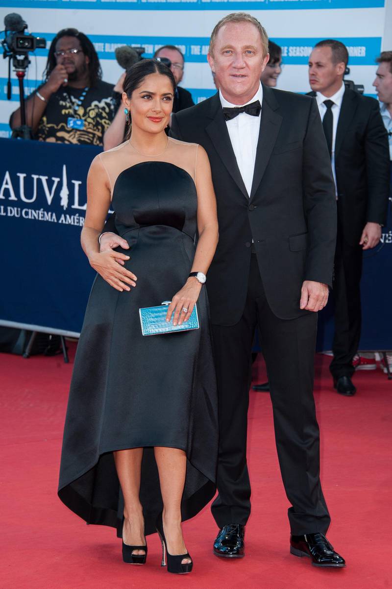 DEAUVILLE, FRANCE - SEPTEMBER 08:  Salma Hayek and husband Francois-Henri Pinault arrive at the closing ceremony of the 38th Deauville American Film Festival on September 8, 2012 in Deauville, France.  (Photo by Francois Durand/Getty Images)