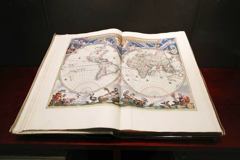 A 1662 first edition 'Atlas Maior' by Joannes Willem Blaeu is on display at the Treasures of the Library exhibition.