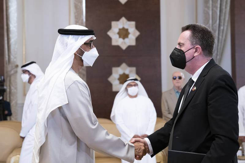 Sean Murphy, Chargé d’Affaires ad interim at the US embassy in Abu Dhabi, offers condolences to the President, Sheikh Mohamed.
