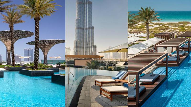 From Abu Dhabi skyline views, to Burj Khalifa and endless ocean vistas, there are plenty of picturesque pools in the UAE to help see you through the summer. Photos / Supplied 