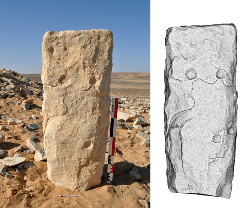 A 9,000-year-old stone carving in Jordan shows the proportions of a desert kite. Photo: Plos One