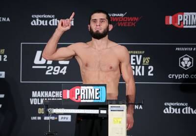 UFC lightweight champion Islam Makhachev weighs in for his fight against Alexander Volkanovski at UFC 294 in Abu Dhabi. All photos Chris Whiteoak / The National