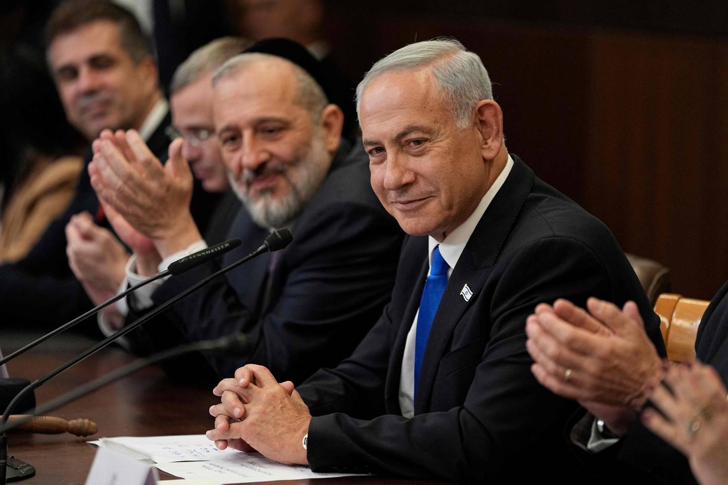 Israeli Prime Minister Benjamin Netanyahu chairs the first cabinet meeting of his new government in Jerusalem. AFP