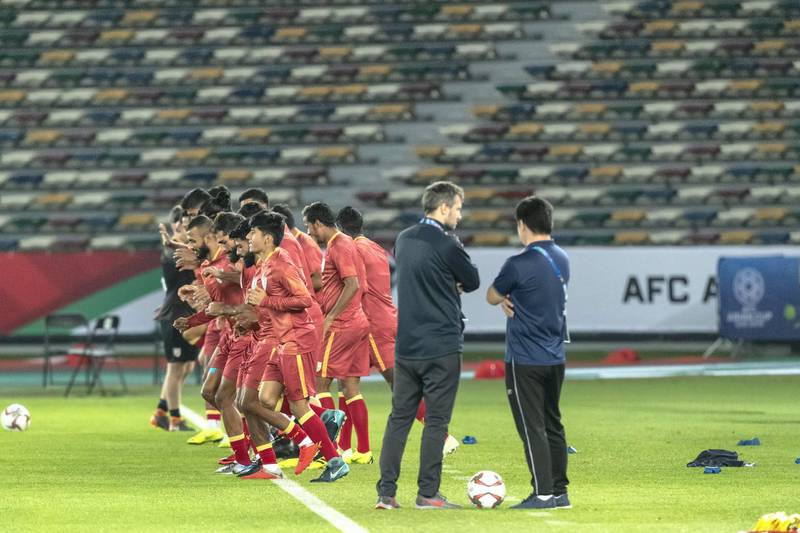 ABU DHABI, UNITED ARAB EMIRATES. 09 JANUARY 2019. AFC Football. India team practise at Zayed Sports City. (Photo: Antonie Robertson/The National) Journalist: John McAuley. Section: Sport.