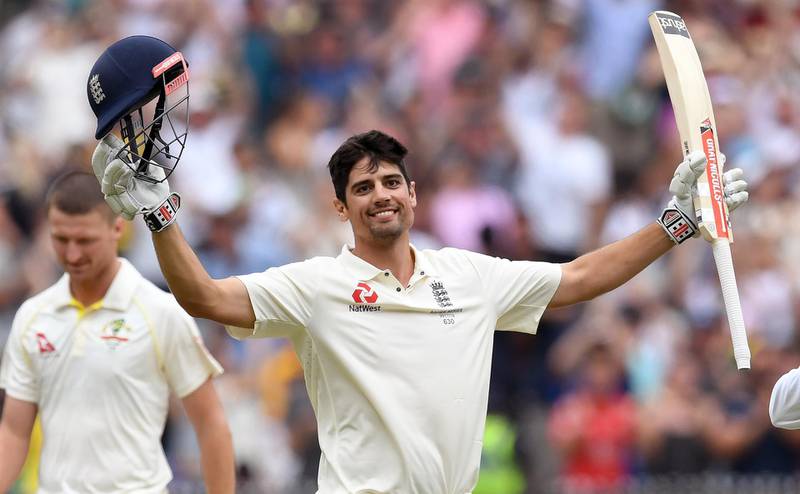 Alastair Cook celebrates scoring his double century against Australia on the third day of the fourth Ashes cricket Test match at the MCG. AFP
