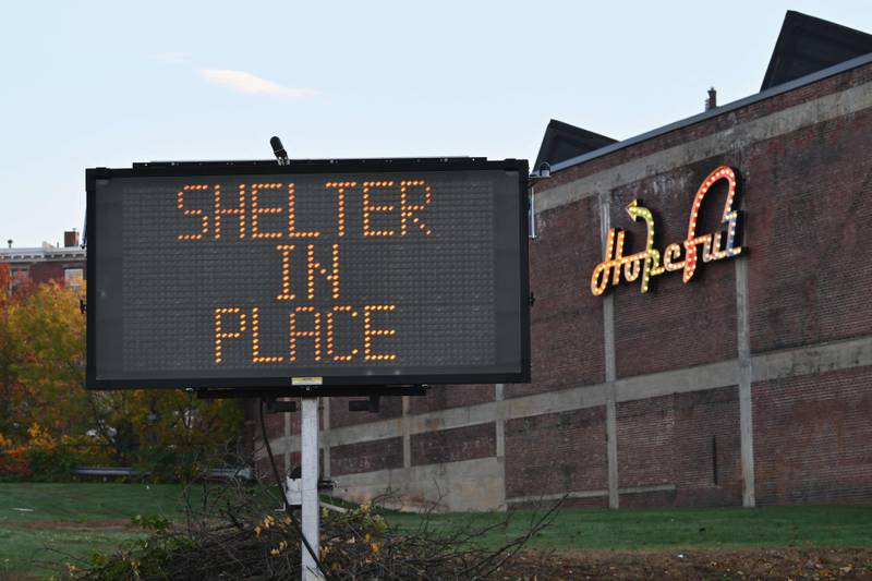 A shelter in place sign in Lewiston. AFP