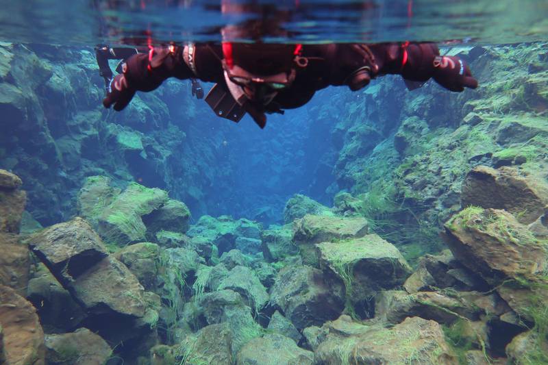 A snorkeller observes the fissure underwater. Photo: Thomas Gove / AFP