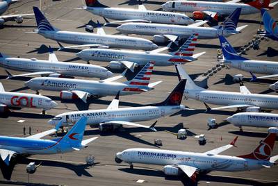 FILE PHOTO: Grounded Boeing 737 MAX aircraft are seen parked in an aerial photo at Boeing Field in Seattle, Washington, U.S. July 1, 2019. Picture taken July 1, 2019. REUTERS/Lindsey Wasson//File Photo