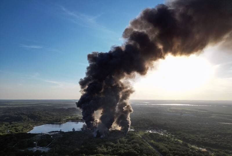 Smoke billows from a storage complex owned by state oil company Pemex in Ixhuatlan del Sureste, Mexico. EPA