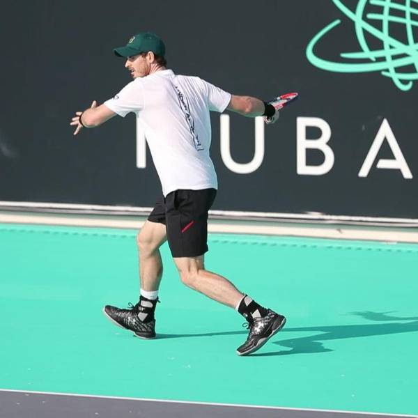 Andy Murray practices at Zayed Sports City in Abu Dhabi