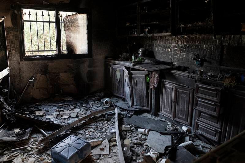 The kitchen of Ali Sweid's home was burnt in a fire caused by Israeli shelling. Matt Kynaston for The National